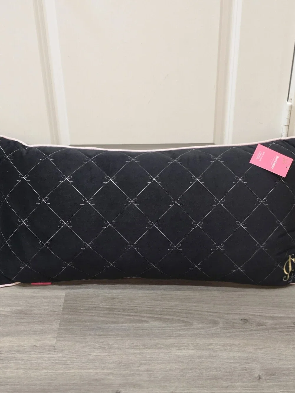 Juicy Couture Home Quilted Logo Connecting Bows Decorative Body Pillow
